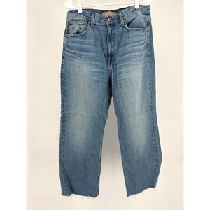 POINT SUR Denim Cropped Wide Leg Jeans Raw Hem Blue Size 29